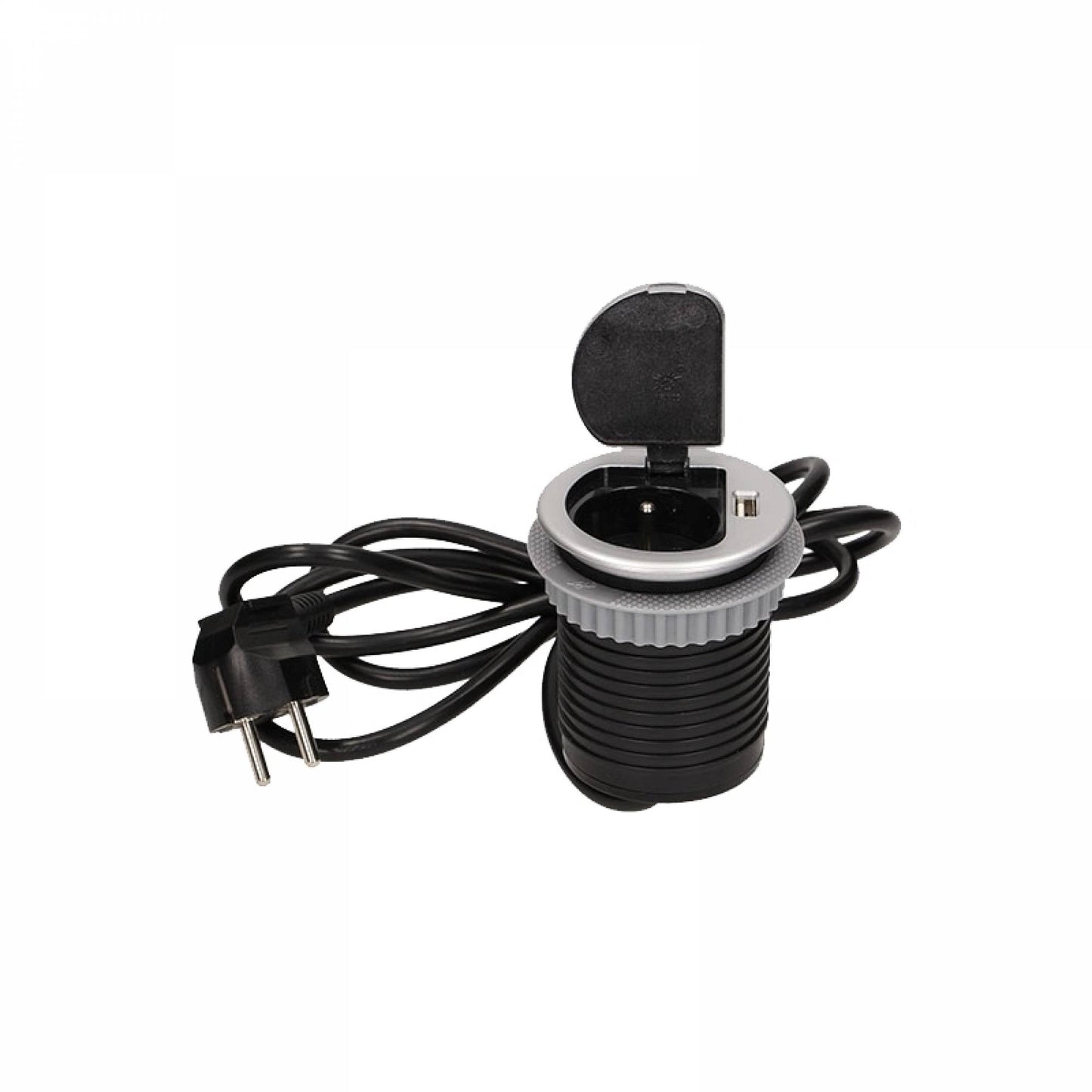 Einbausteckdose rund versenkbar 1fach + 1x USB silber elegant Steckdose Küche