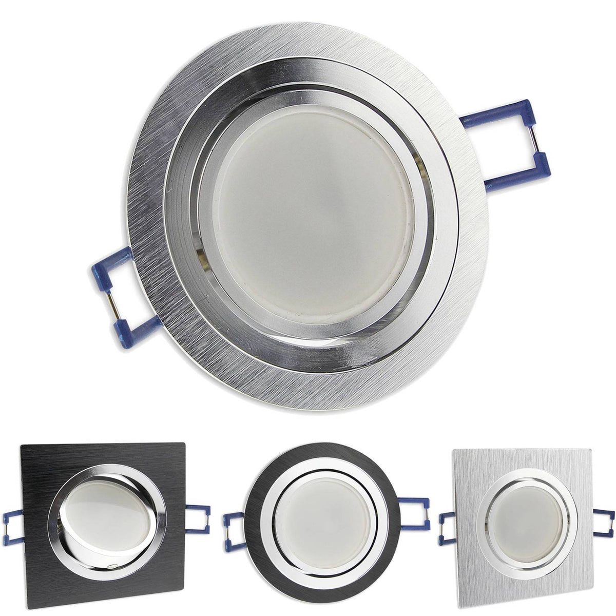 LED Einbaustrahler GU10 230V 1-9 Watt rund eckig Einbauspot 68mm Bohrloch