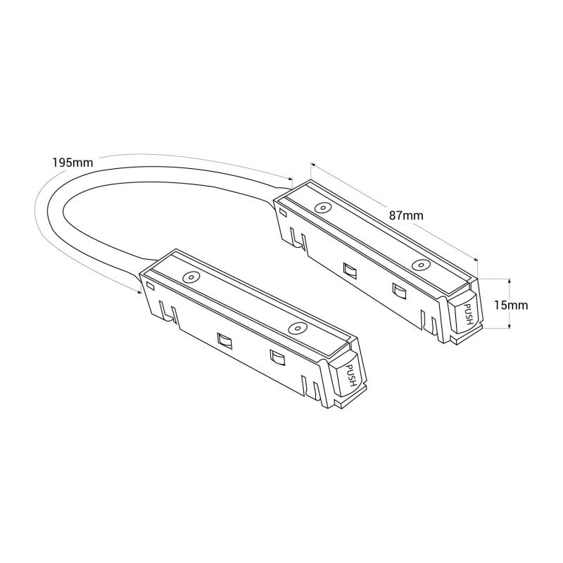 Trano 48V Verbinder‑Set für Magnetschienen 20 mm – Linearverbinder 125×15 mm & Eckverbinder 90° mit 195 mm Kabel – Schwarz, kompatibel mit Aufbau/Einbau/Trimless