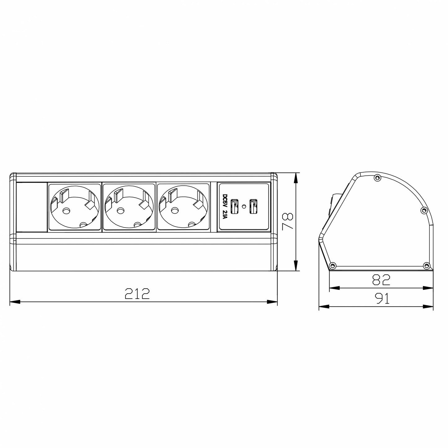 Schreibtisch-Steckdose Möbel Küche Tische Steckdosenleiste 3-fach & USB Kabel 2M