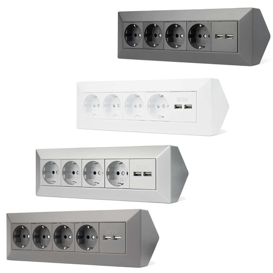 Möbel-Steckdose 4-fach 2x USB-A Mehrfachsteckdose Steckdosenleiste Küche Büro Tisch