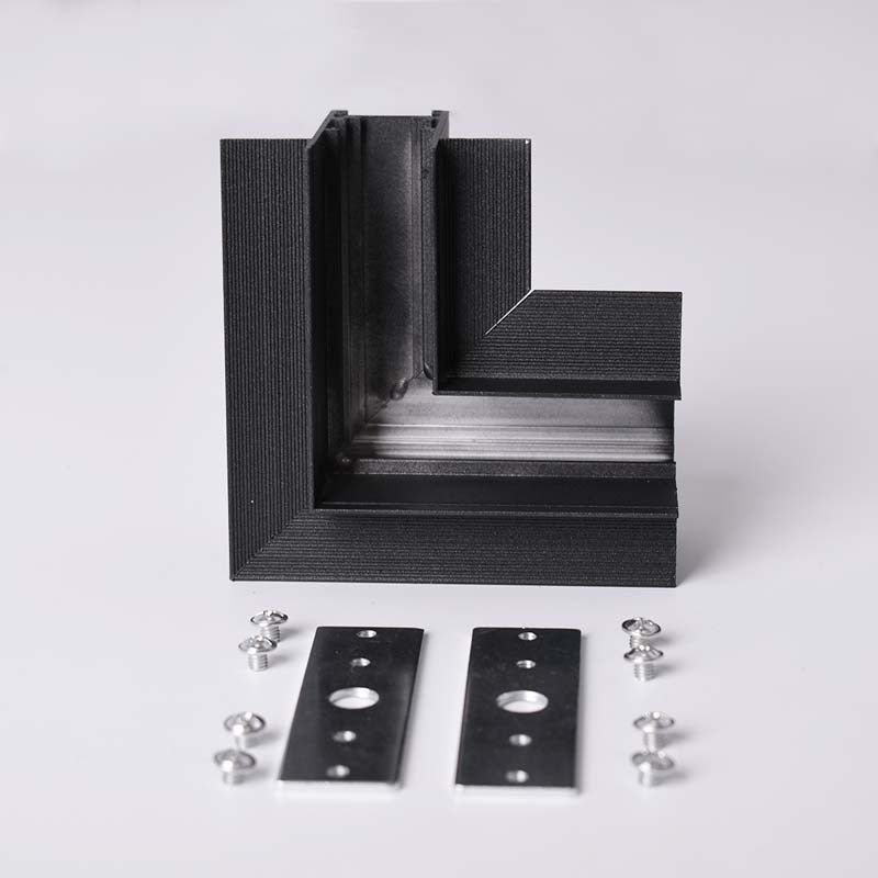 Trano Verbinder für 20 mm Einbau‑Magnetschienen – L, T & X – 90° Verbindungen, Aluminium, IP20, Schwarz, inkl. Montagezubehör, magnetisches 48V System