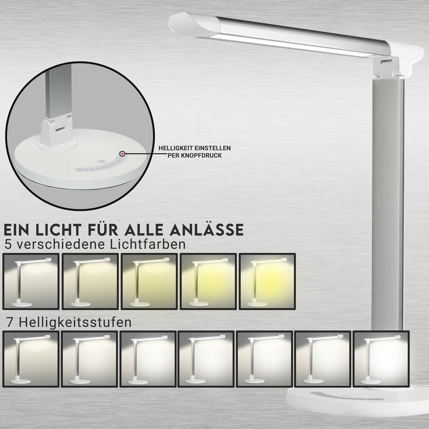 LED Tischleuchte weiß dimmbar mit USB Schreibtischlampe Büroleuchte 3Lichtfarben