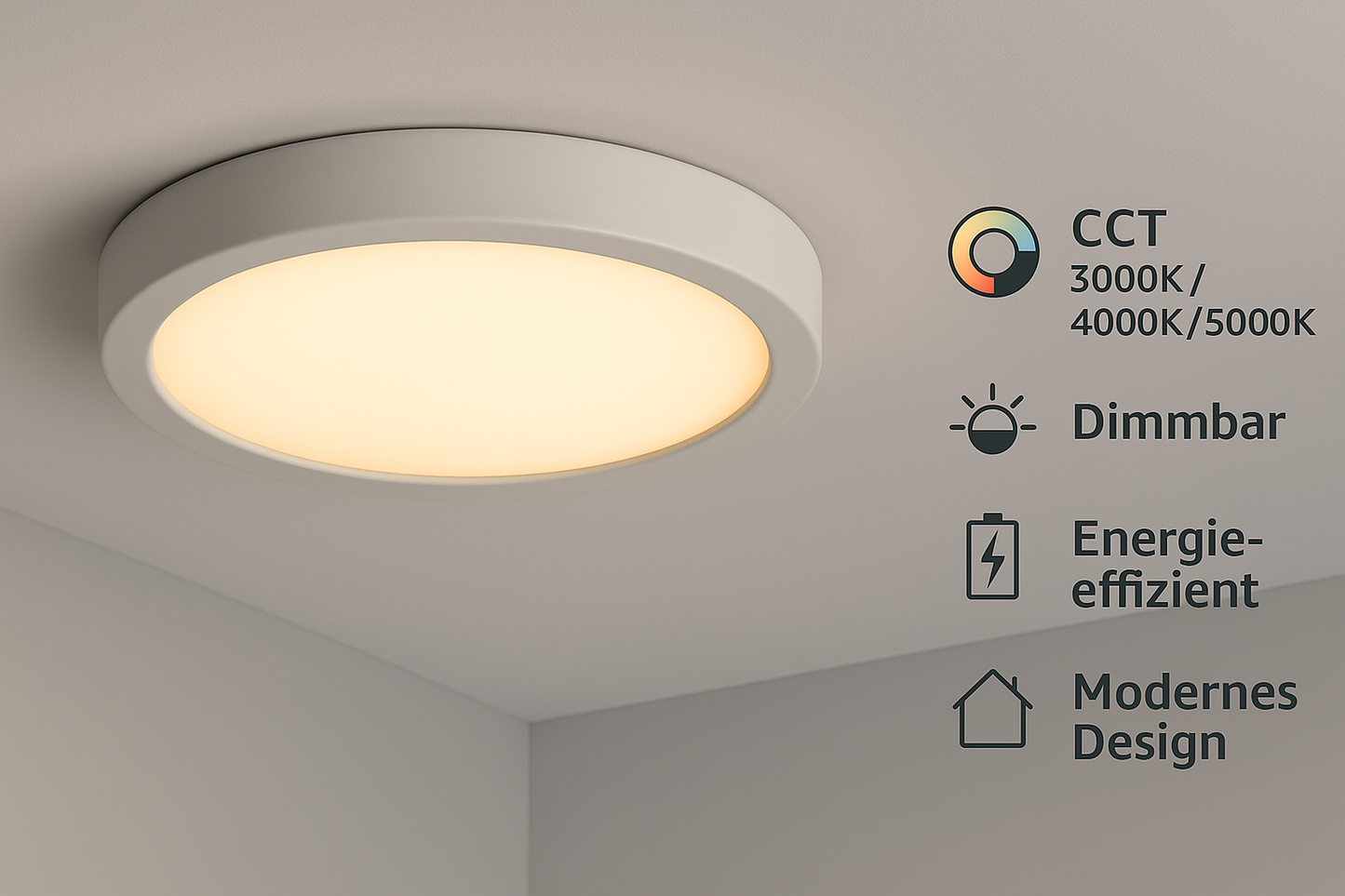 LED Deckenleuchte 12W 1080lm CCT 3000-5000K Rund – Perfekt für jeden Raum