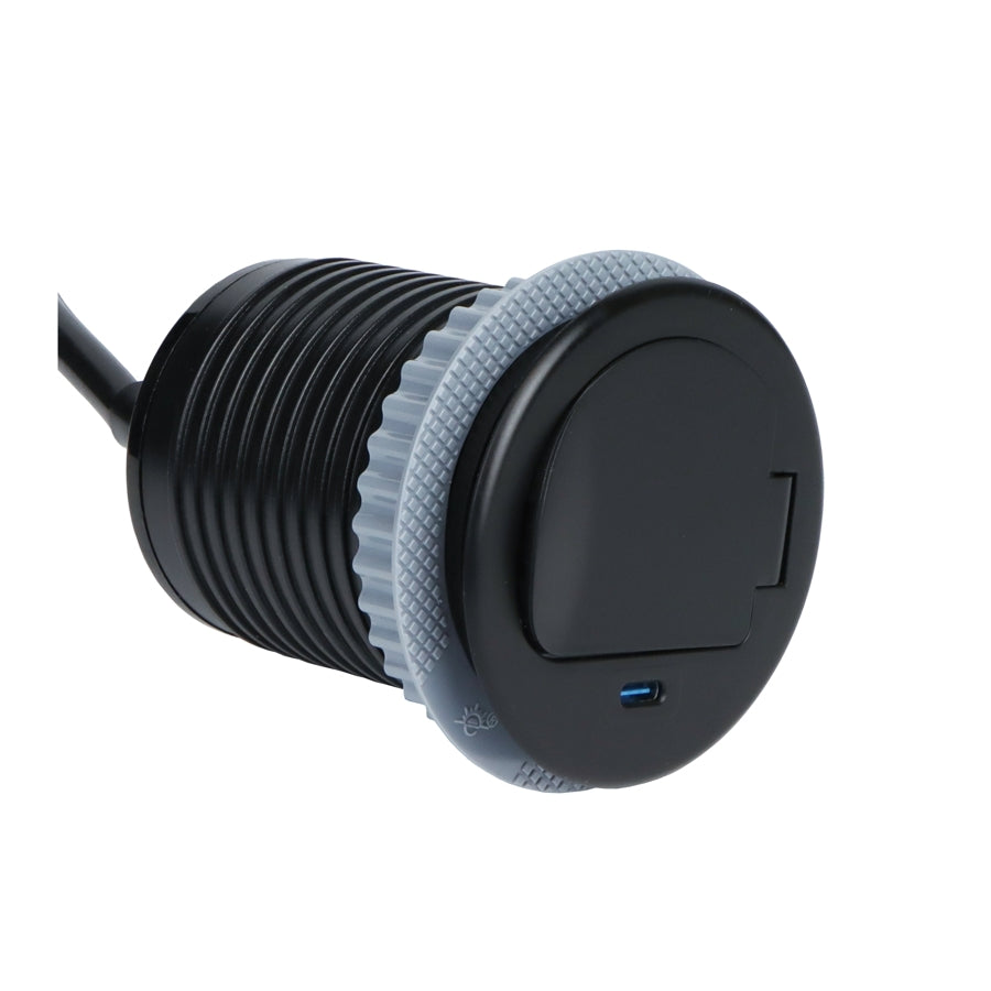 Einbausteckdose mit USB-C, schwarz, 230V AC, 3600W, IP20, Ø72mm, 1,8m Kabel