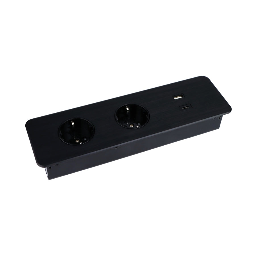 Möbel-Einbausteckdose TAOBOX schwarz mit USB A und USB C / Tischsteckdose