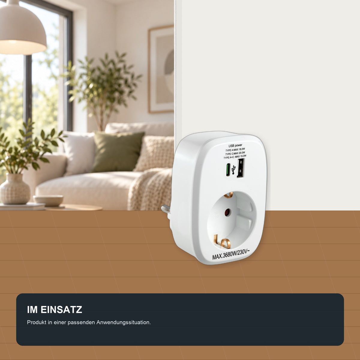 Zwischenstecker mit USB-A + USB-C PD 20 W