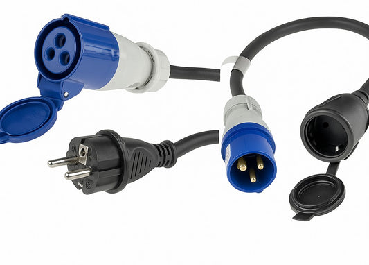 Trano CEE Adapter 230V 16A IP44 – Schutzkontakt-Stecker/Kupplung auf CEE – 0,35m H07RN-F 3G2,5 – Camping Wohnwagen Caravan