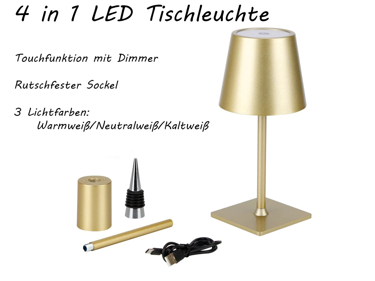 LED Akku Tischleuchte IP54 3,5W 400lm CCT 3000/4000/5000K Touchdimmer USB-C, in 5 Farben