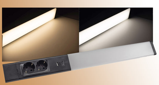 LED Unterbauleuchte schwarz mit USB A+C PD, 60cm, Neutralweiß und warmweiß