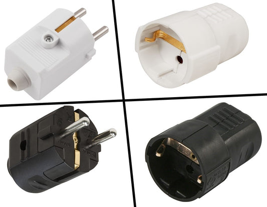 Hochwertige Wiederanschließbare Schutzkontakt-Stecker und -Kupplungen, Weiß und Schwarz