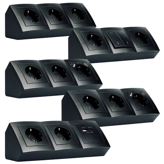 Möbel-Steckdose in mehrfacher Ausführung Küche Büro Mehrfachstecker Schwarz matt