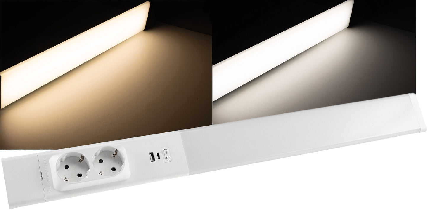 LED Unterbauleuchte weiß mit USB A+C PD, 60cm, Neutralweiß und warmweiß