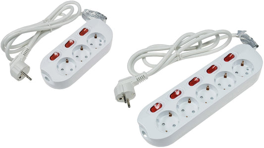 Hochwertige Steckdosenleisten mit Einstecksicherung, 3- oder 5-fach, Innenbereich, mit Ein-/Aus-Schalter