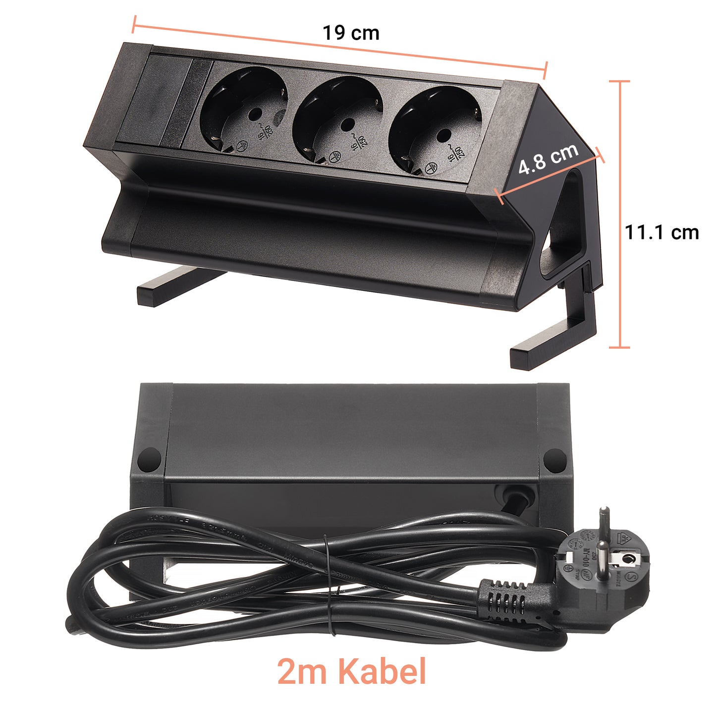 Möbel-Steckdose 3-fach Mehrfachsteckdose Steckdosenleiste Büro 2m Kabel Tisch