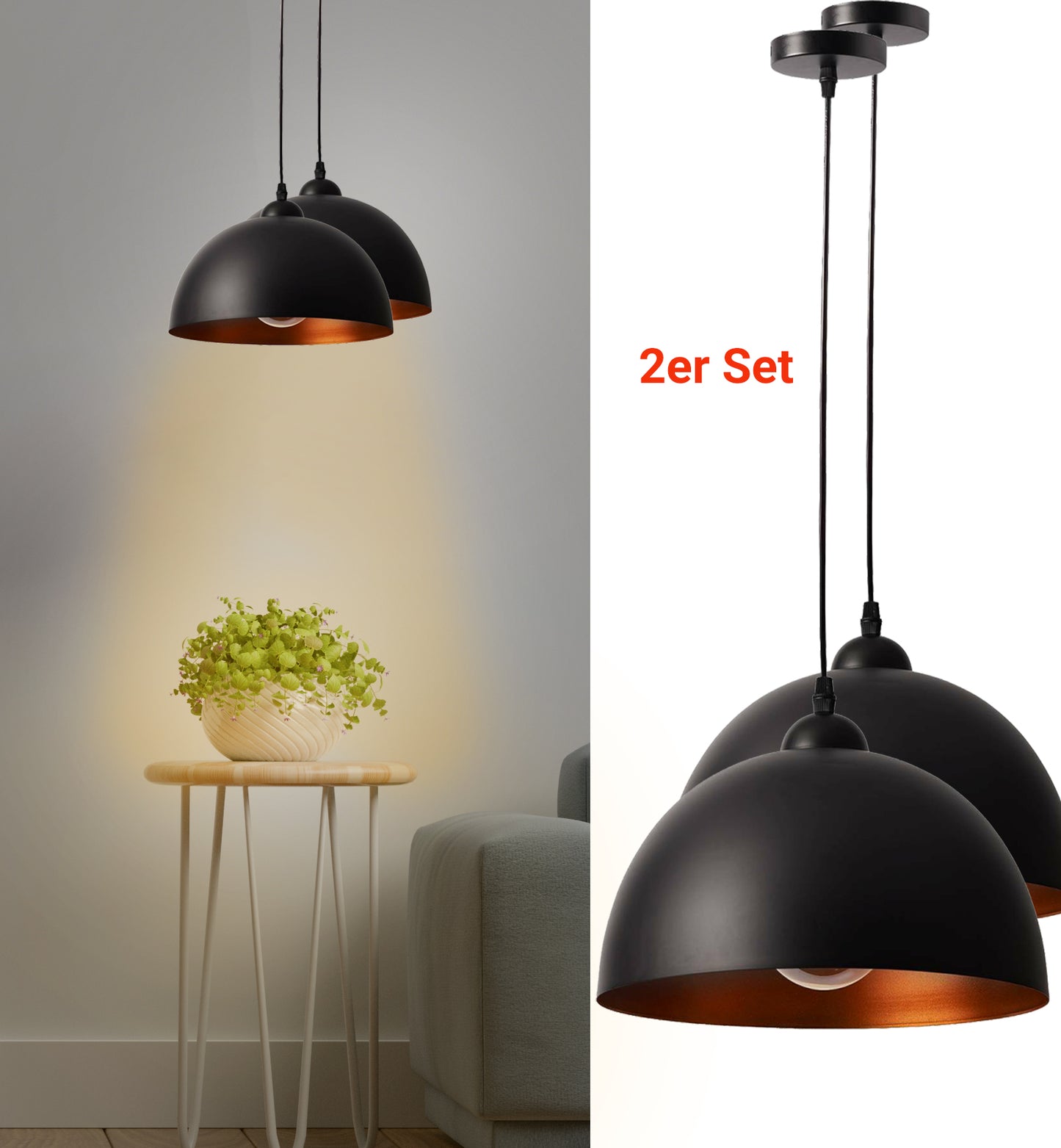 2x Pendelleuchte schwarz gold Hängeleuchte Deckenleuchte Retro-Design