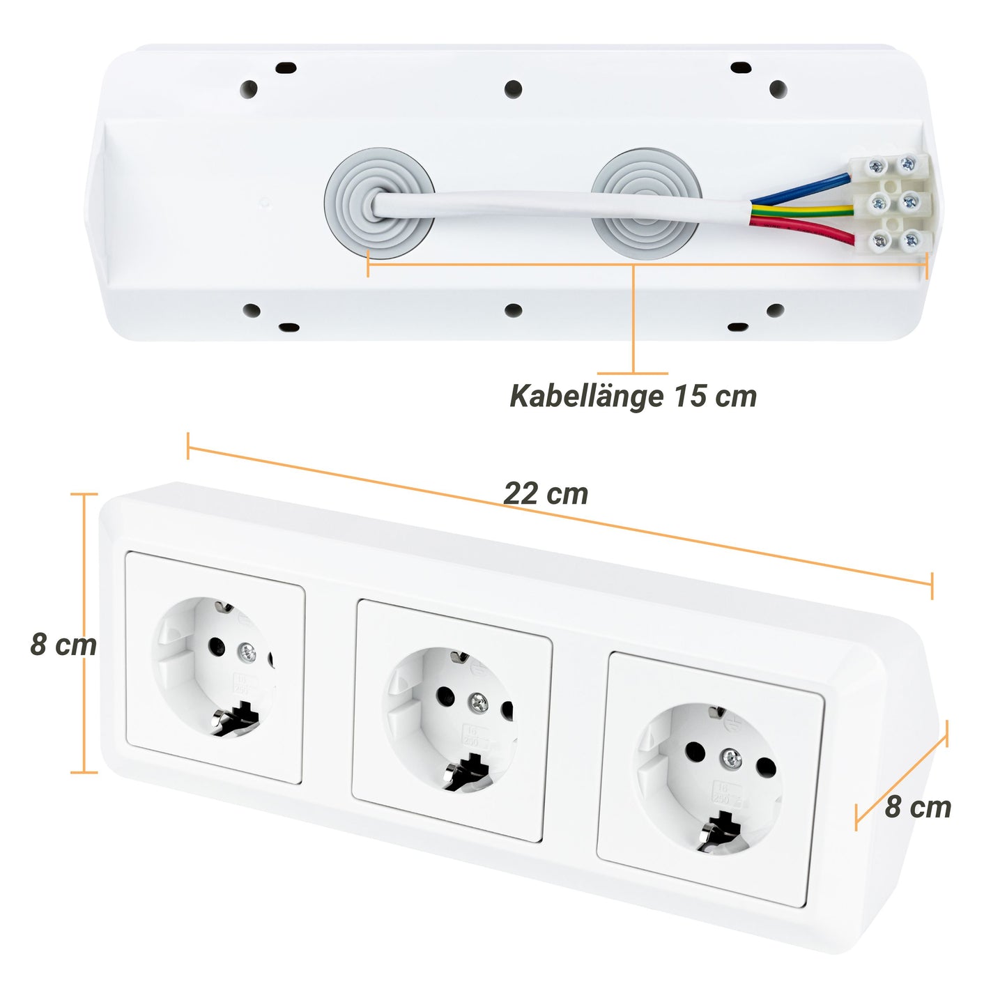 Möbel-Steckdose Küche Büro 3-fach weiß Mehrfachsteckdose Ecke Steckdosenleiste
