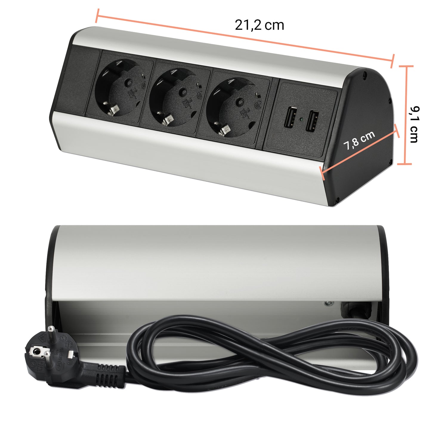 Schreibtisch-Steckdose Möbel Küche Tische Steckdosenleiste 3-fach & USB Kabel 2M