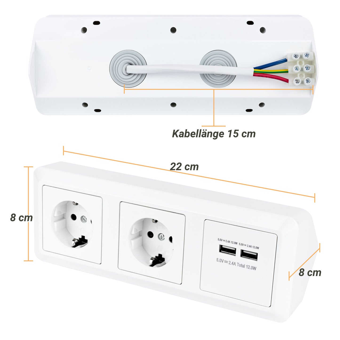 Möbel-Steckdose 2-fach und 2 USB Mehrfachsteckdose Küche Büro Steckdosenleiste