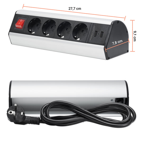 Möbel-Steckdose 4-fach Schalter USB Steckdosenleiste Schreibtisch Büro Küche 2m