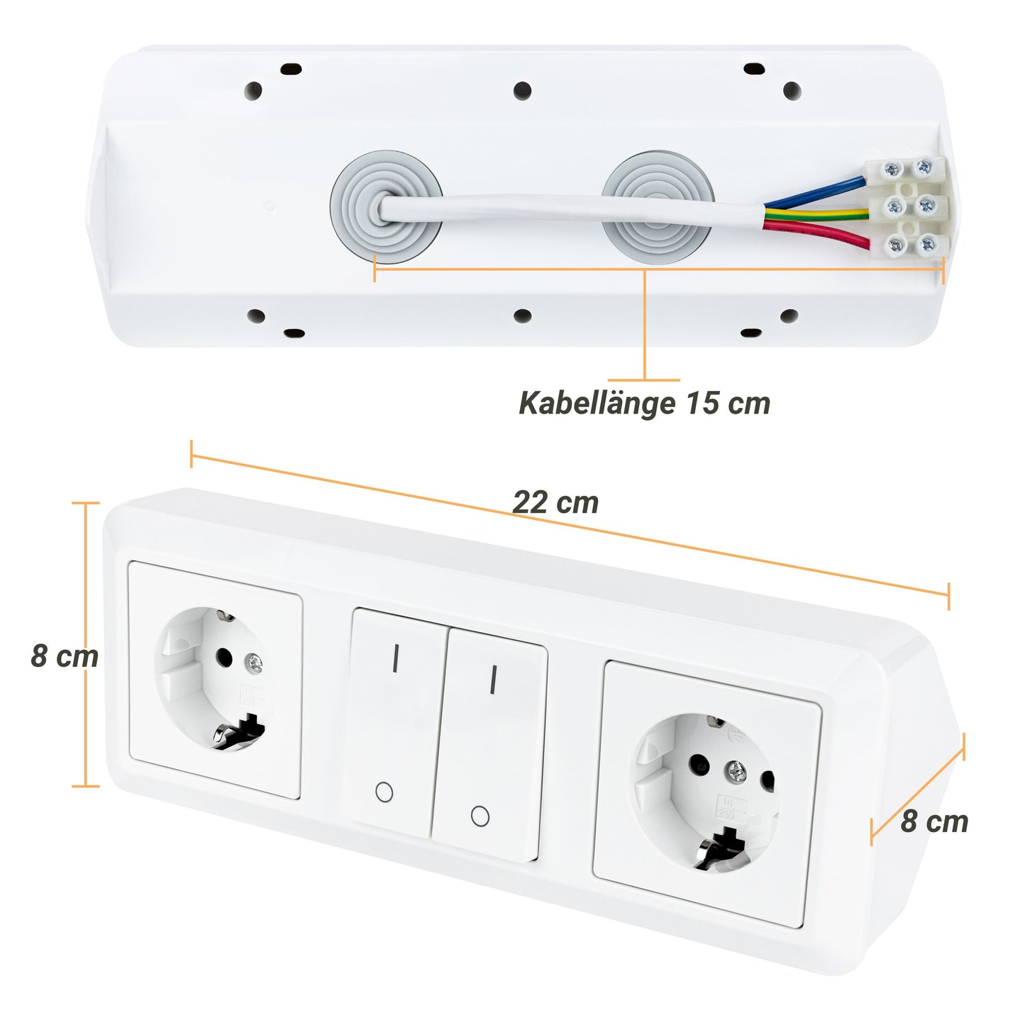 Möbel-Steckdose Küche Büro 2er Schalter weiß Mehrfachsteckdose Steckdosenleiste