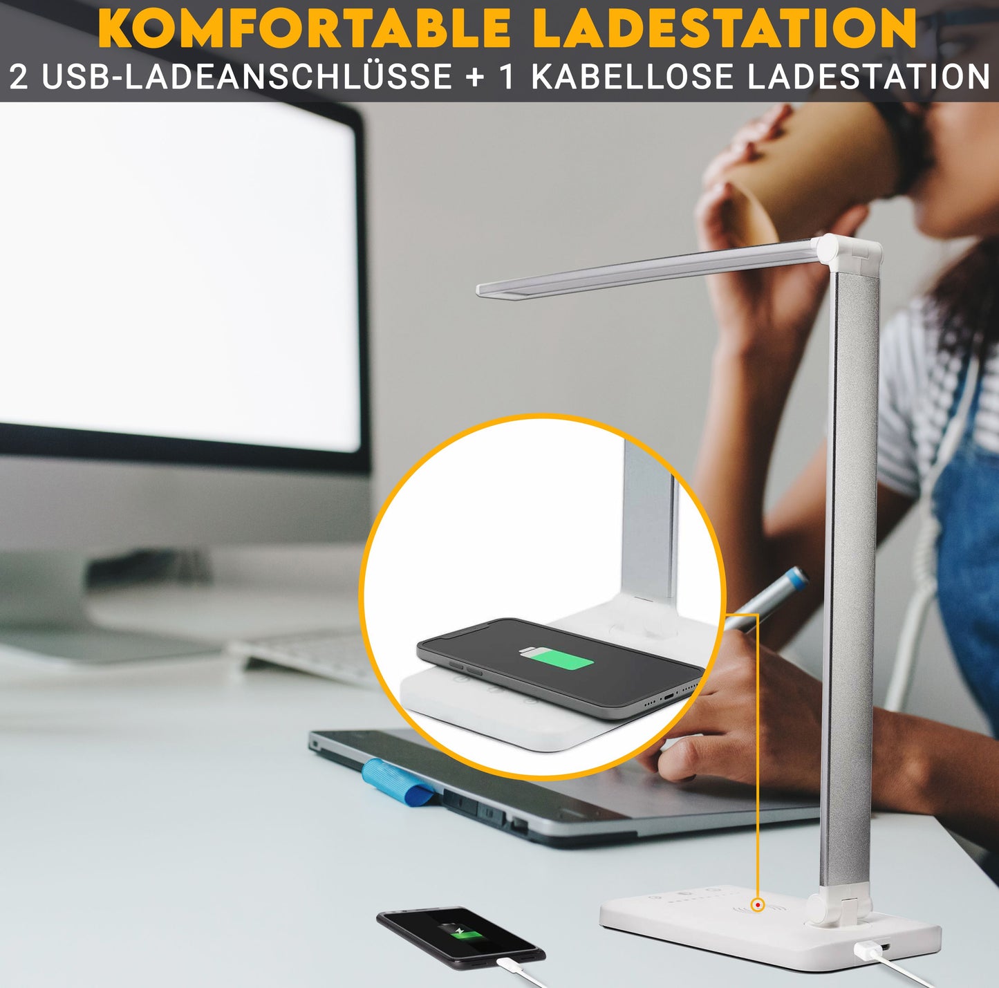 LED Schreibtisch-Lampe dimmbar USB Touch Leuchte Büro Tisch-Leuchte Leselampe