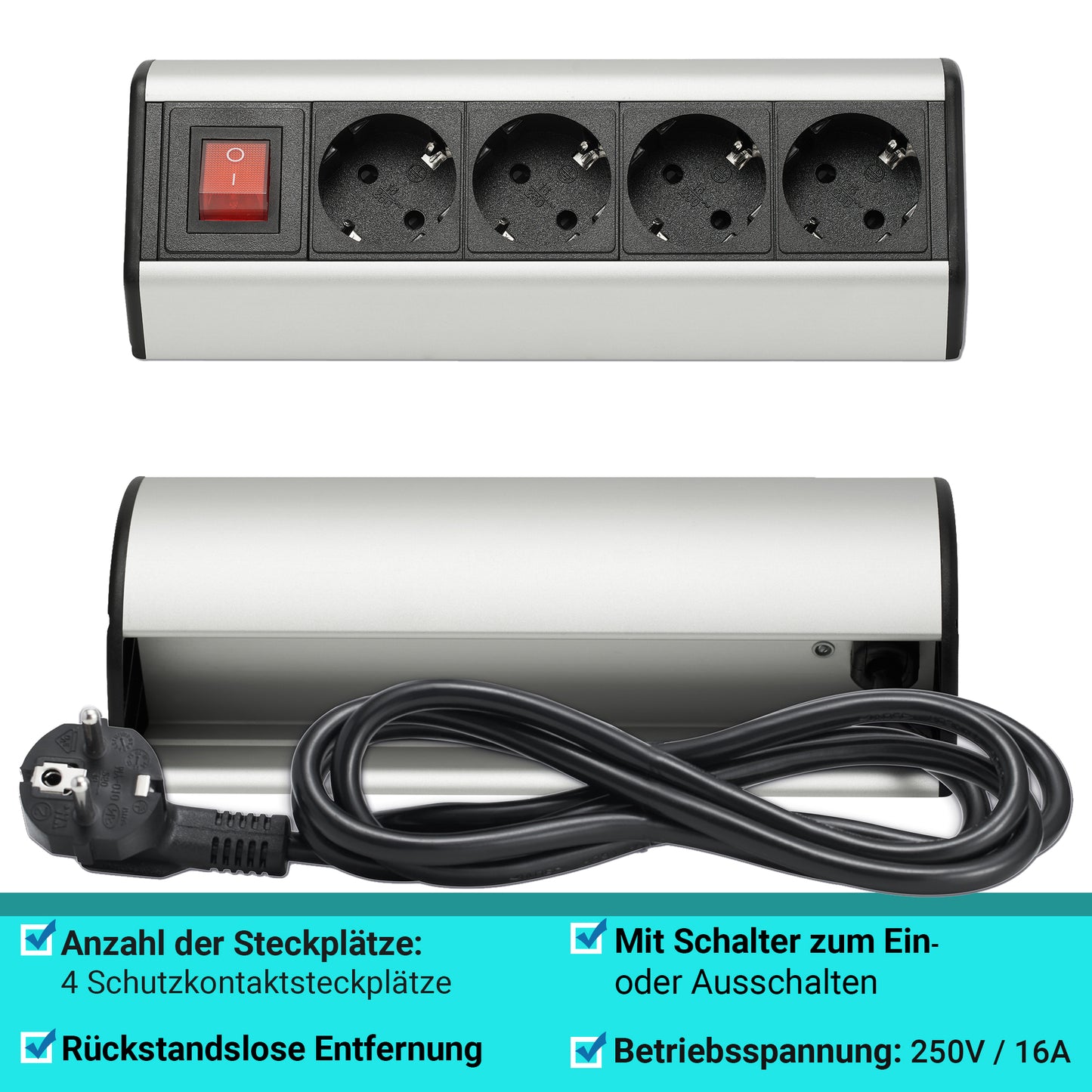 Mehrfach-Steckdose schaltbar 4-fach Steckdosenleiste Möbel Küche Büro Adapter