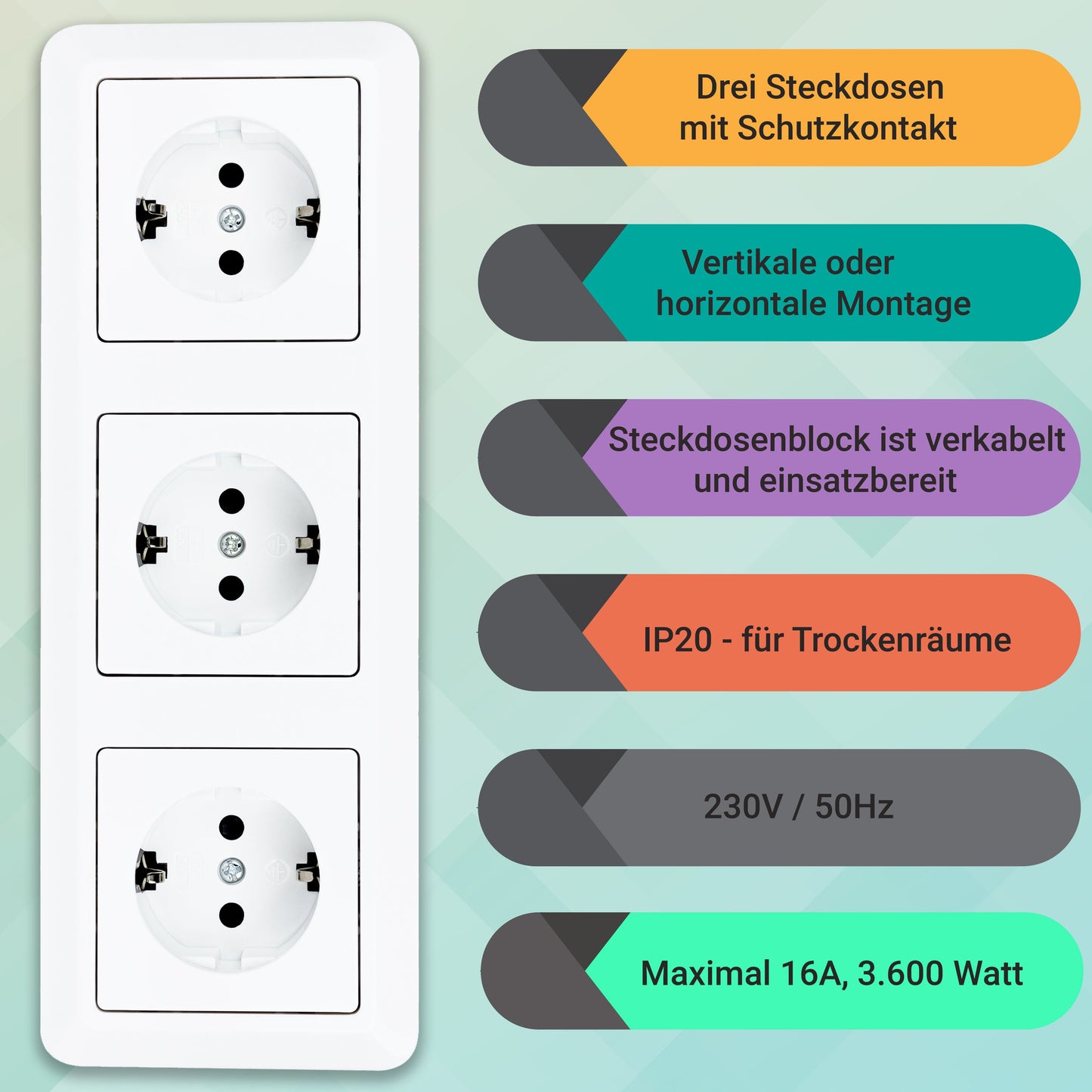 Möbel-Steckdose Küche Büro 3-fach weiß Mehrfachsteckdose Ecke Steckdosenleiste