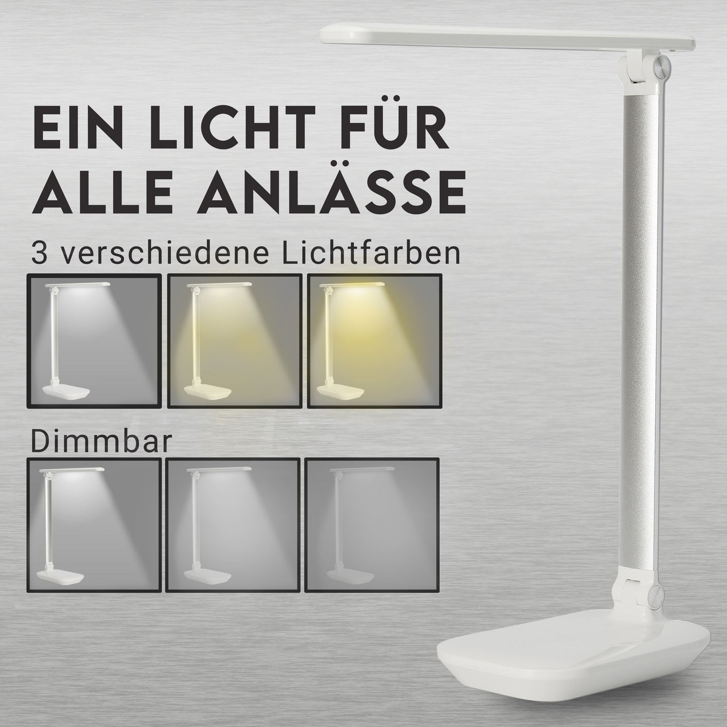 LED Schreibtischlampe dimmbar mit USB Anschluss schwenkbar 3 Lichtfarben weiß