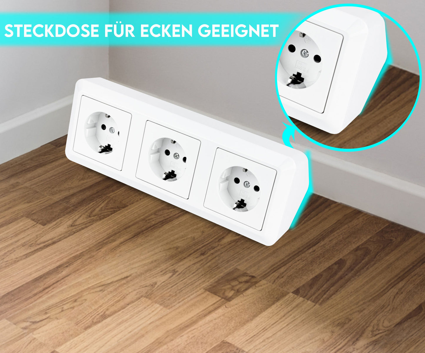 Möbel-Steckdose Küche Büro 3-fach weiß Mehrfachsteckdose Ecke Steckdosenleiste