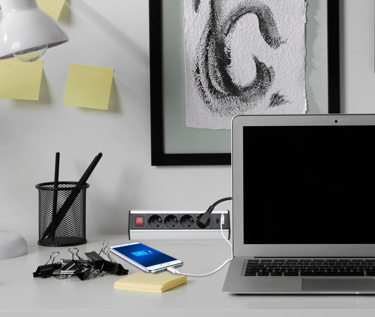 Möbel-Steckdose 4-fach Schalter USB Steckdosenleiste Schreibtisch Büro Küche 2m