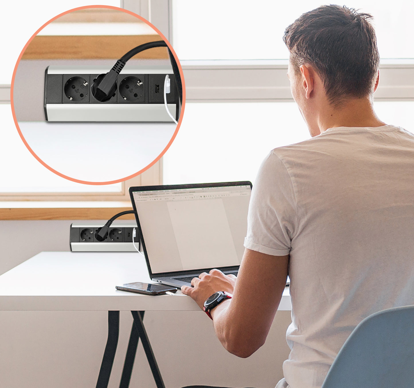 Schreibtisch-Steckdose Möbel Küche Tische Steckdosenleiste 3-fach & USB Kabel 2M