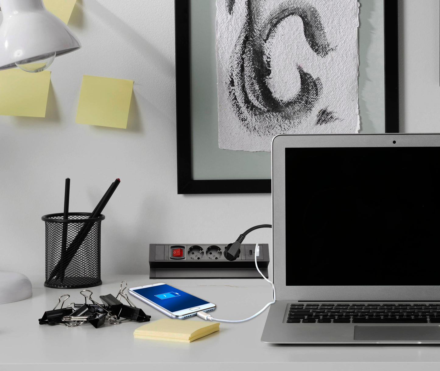 Tisch-Steckdose 3-fach 2x USB Schalter Mehrfachsteckdose Büro 2m Kabel