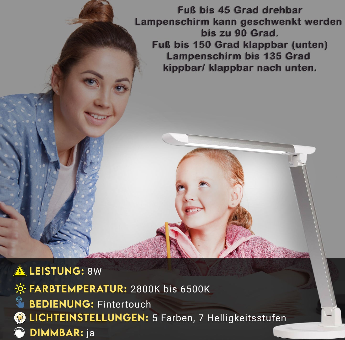 LED Schreibtisch-Lampe dimmbar Nachtlcht Touch Tisch-Leuchte schwenkbar