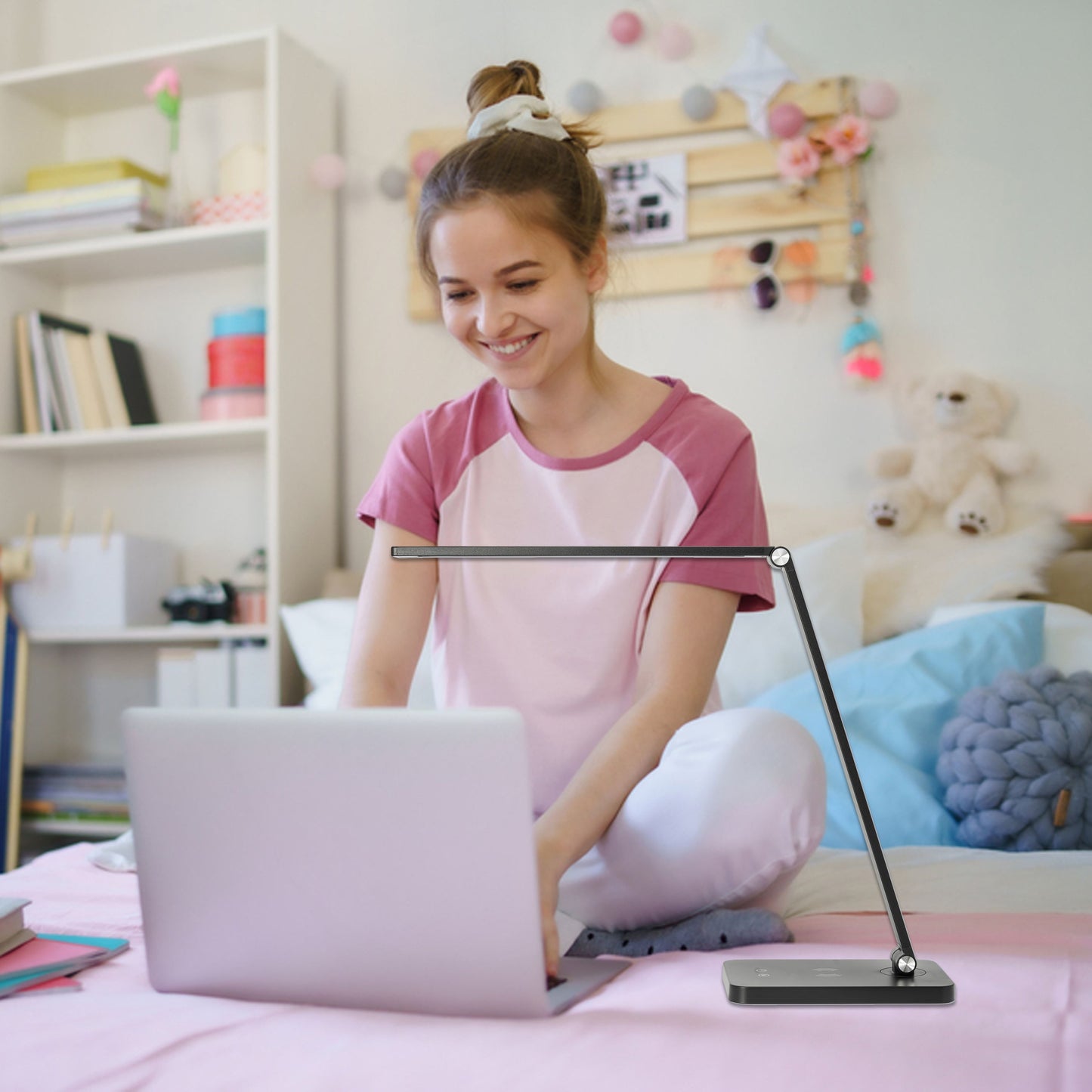 LED Schreibtisch-Lampe dimmbar Wireless Charging USB Touch Büro Tisch-Leuchte