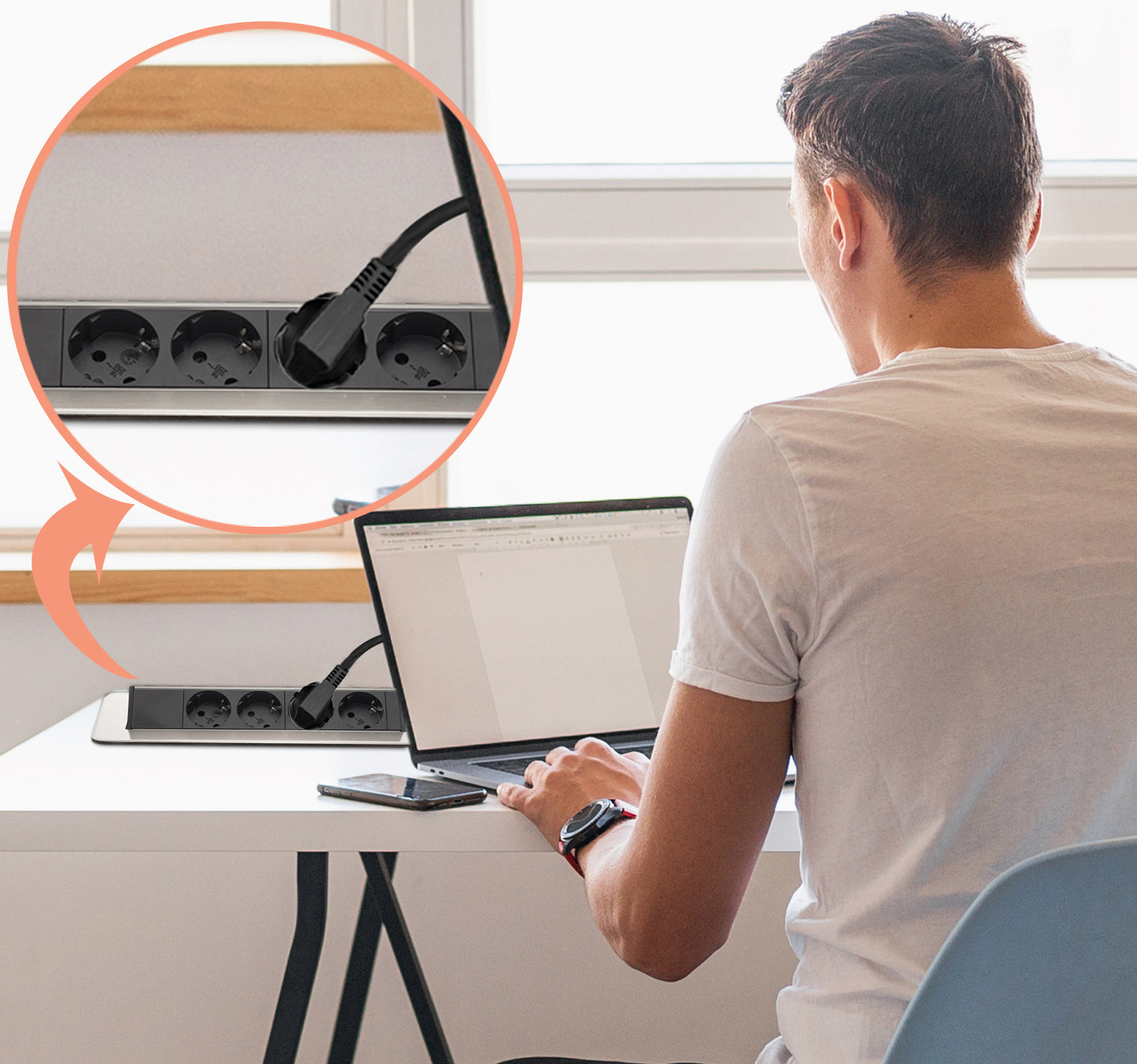 Möbel-Steckdose Mehrfachsteckdose versenkbar Küche 2m Kabel Steckdosenleiste