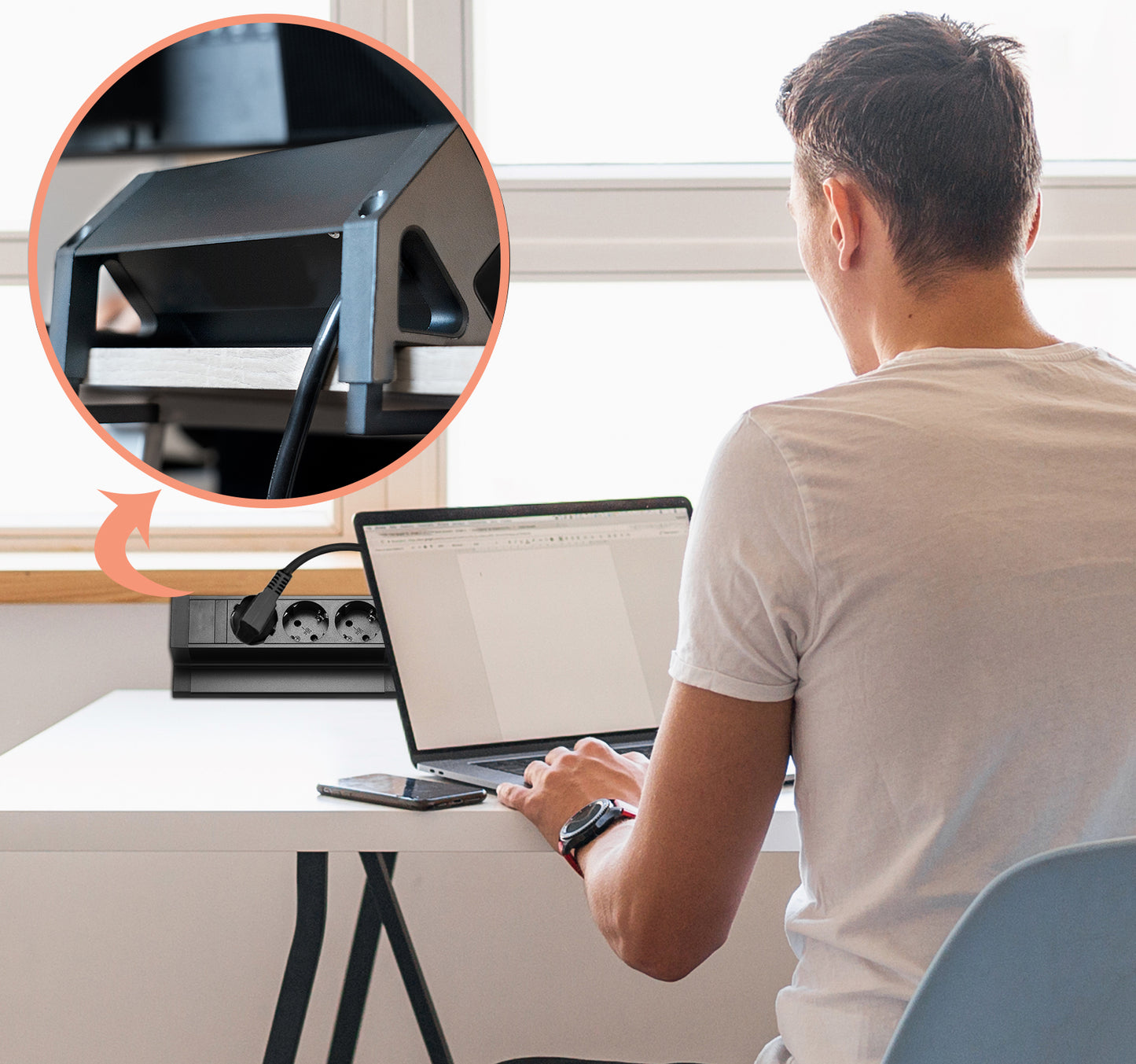 Möbel-Steckdose 3-fach Mehrfachsteckdose Steckdosenleiste Büro 2m Kabel Tisch