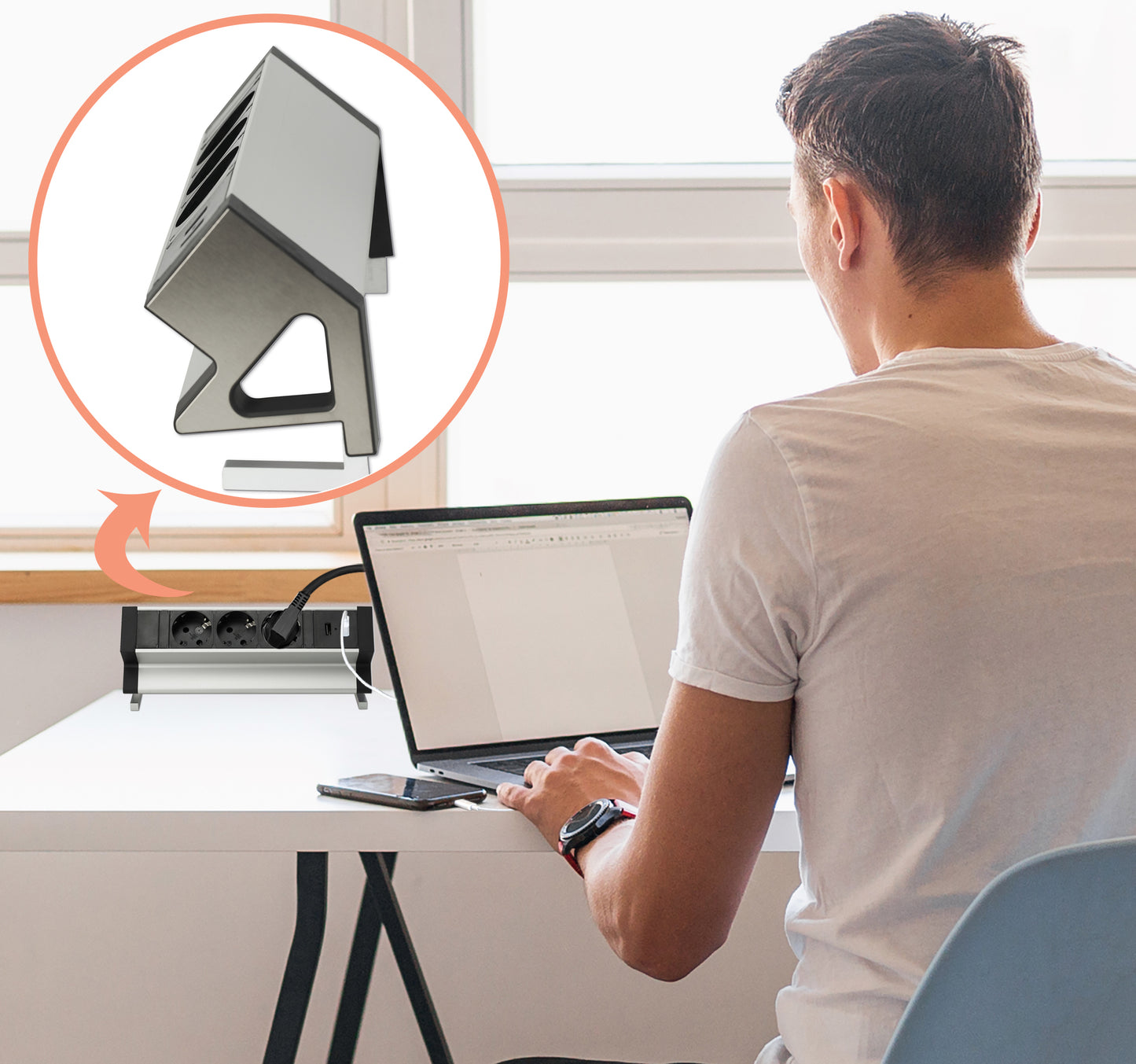 Möbel-Steckdose 3-fach  USB A und C Büro Mehrfachsteckdose Steckdosenleiste 1,8m