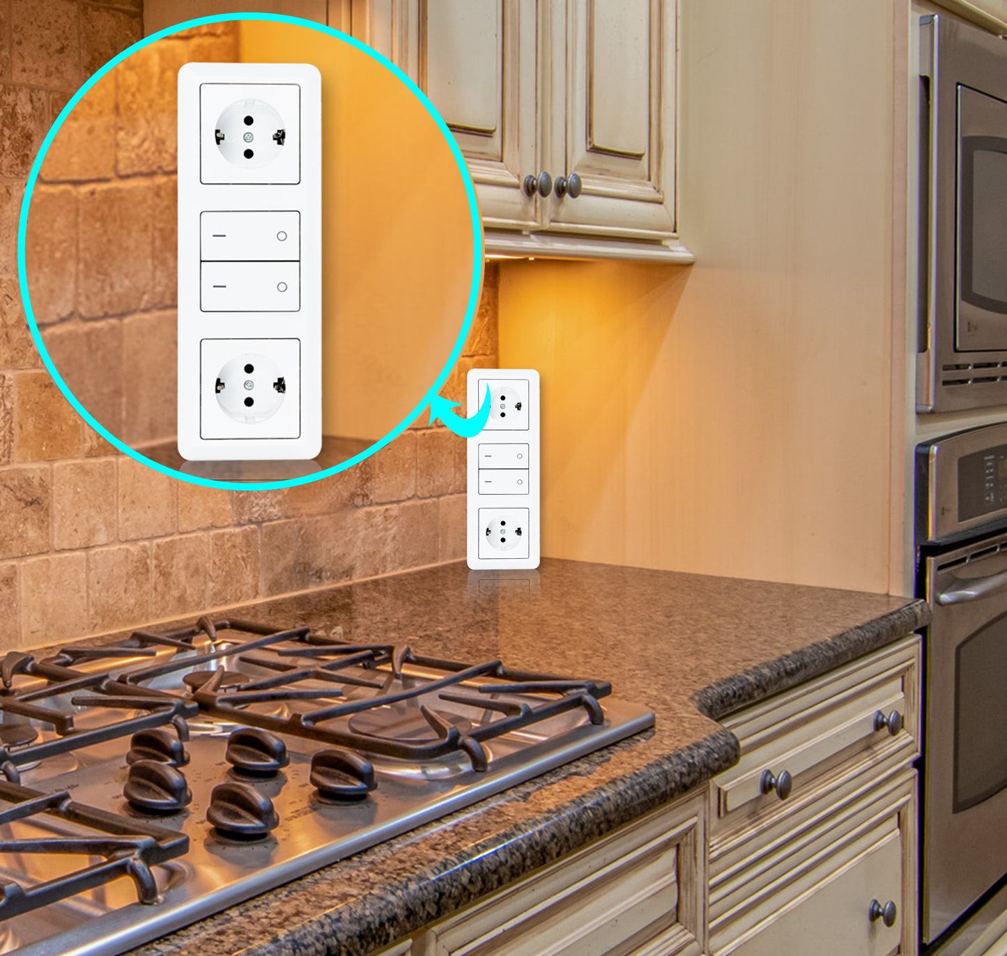 Möbel-Steckdose Küche Büro 2er Schalter weiß Mehrfachsteckdose Steckdosenleiste