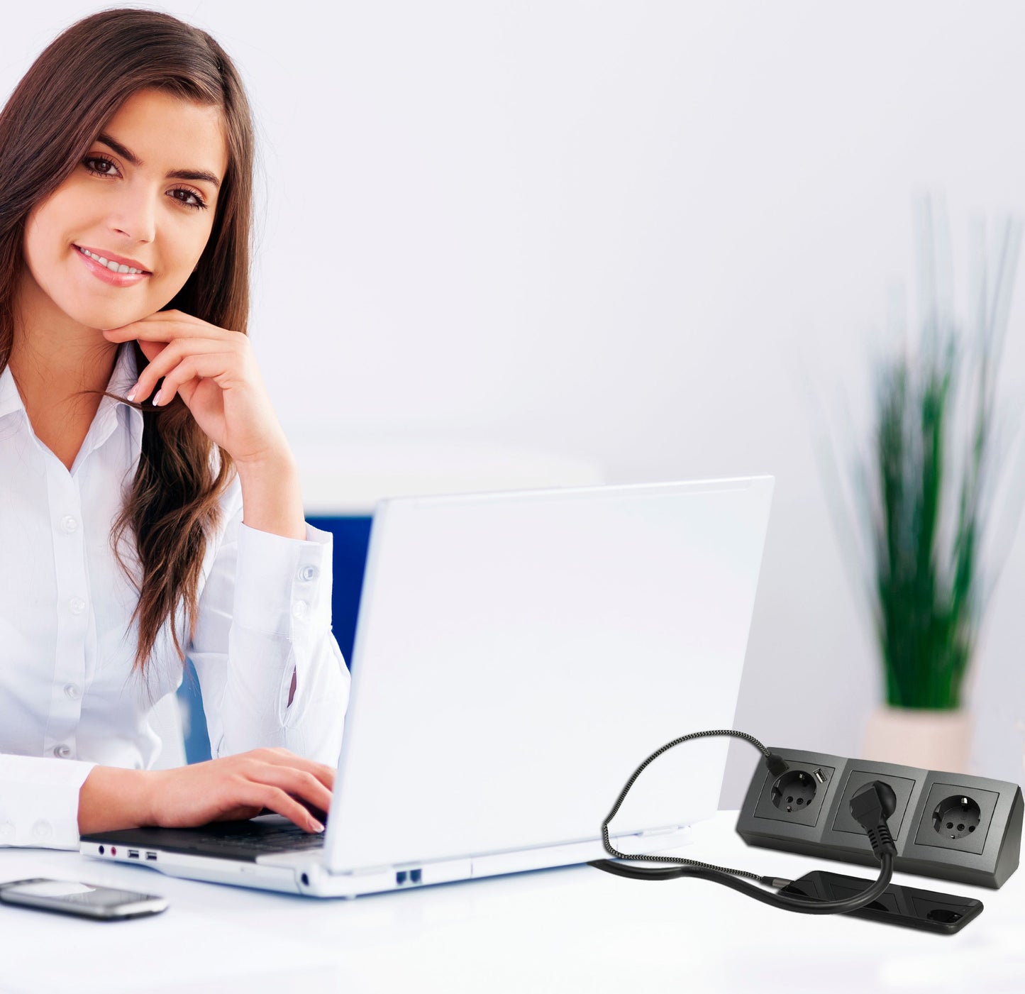 Möbel-Steckdose 3-fach 2x USB Mehrfachsteckdose Küche Büro Steckdosenverteiler