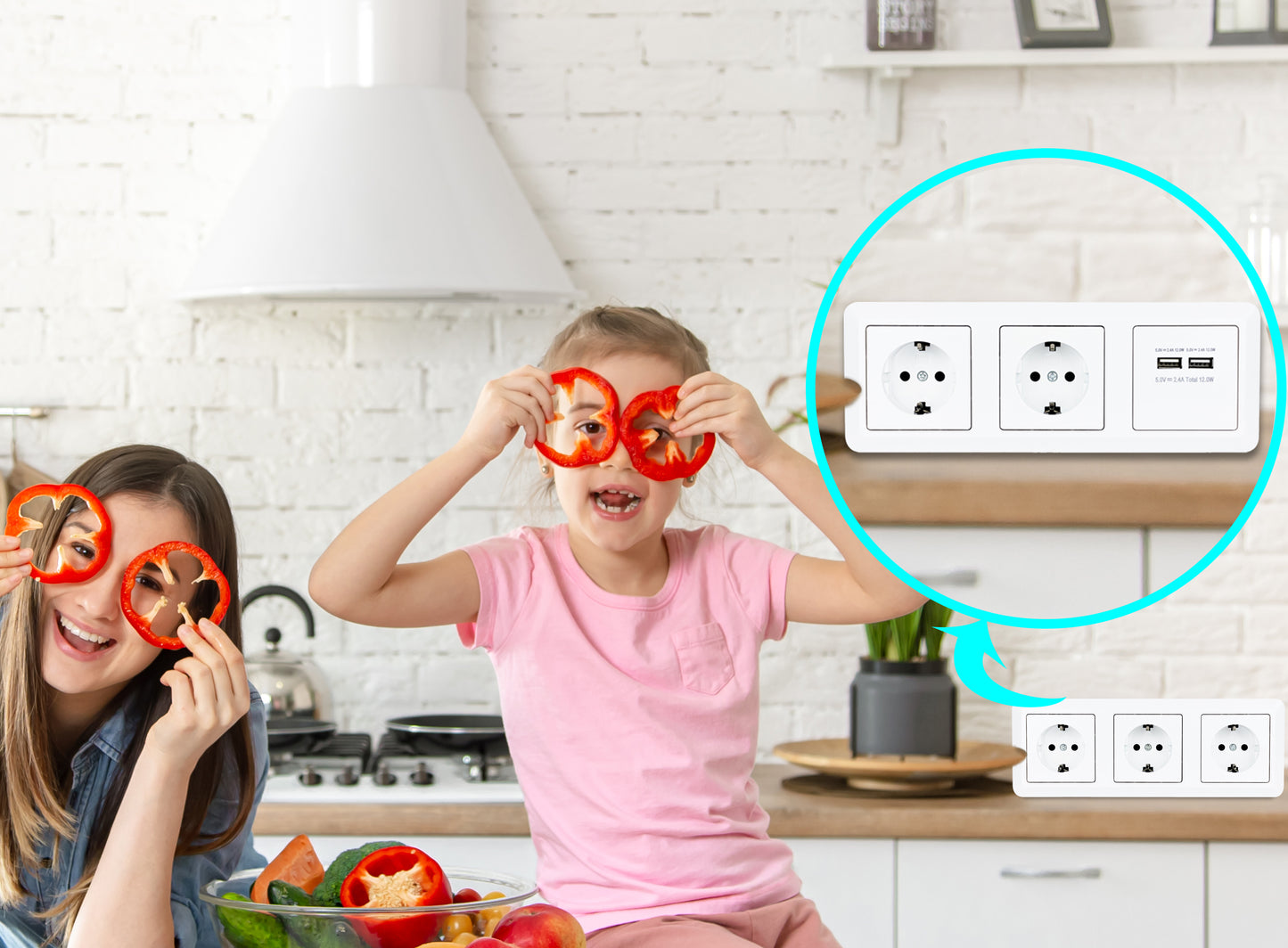 Möbel-Steckdose Küche Büro 3-fach weiß Mehrfachsteckdose Ecke Steckdosenleiste