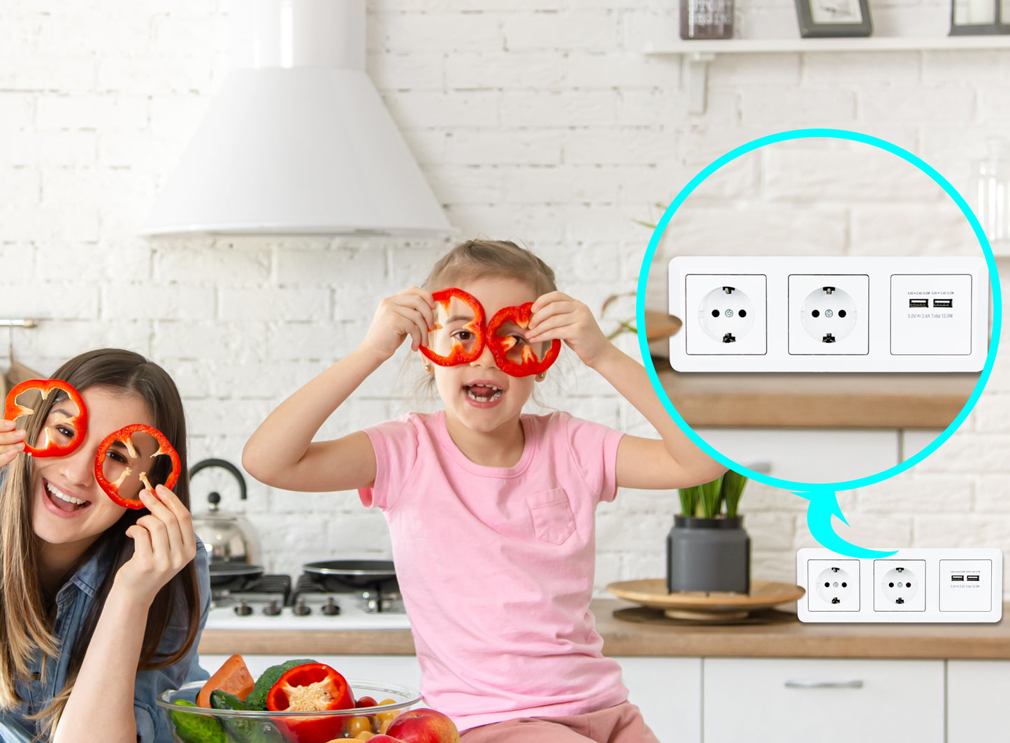 Möbel-Steckdose 2-fach und 2 USB Mehrfachsteckdose Küche Büro Steckdosenleiste