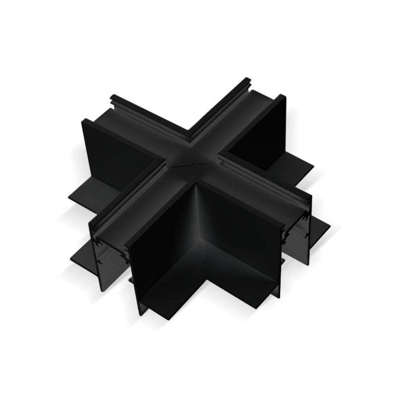 Trano Verbinder für 20 mm Einbau‑Magnetschienen – L, T & X – 90° Verbindungen, Aluminium, IP20, Schwarz, inkl. Montagezubehör, magnetisches 48V System