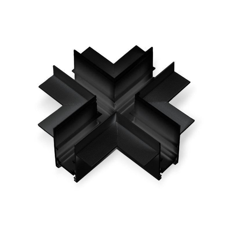 Trano Verbinder für 20 mm Einbau‑Magnetschienen – L, T & X – 90° Verbindungen, Aluminium, IP20, Schwarz, inkl. Montagezubehör, magnetisches 48V System