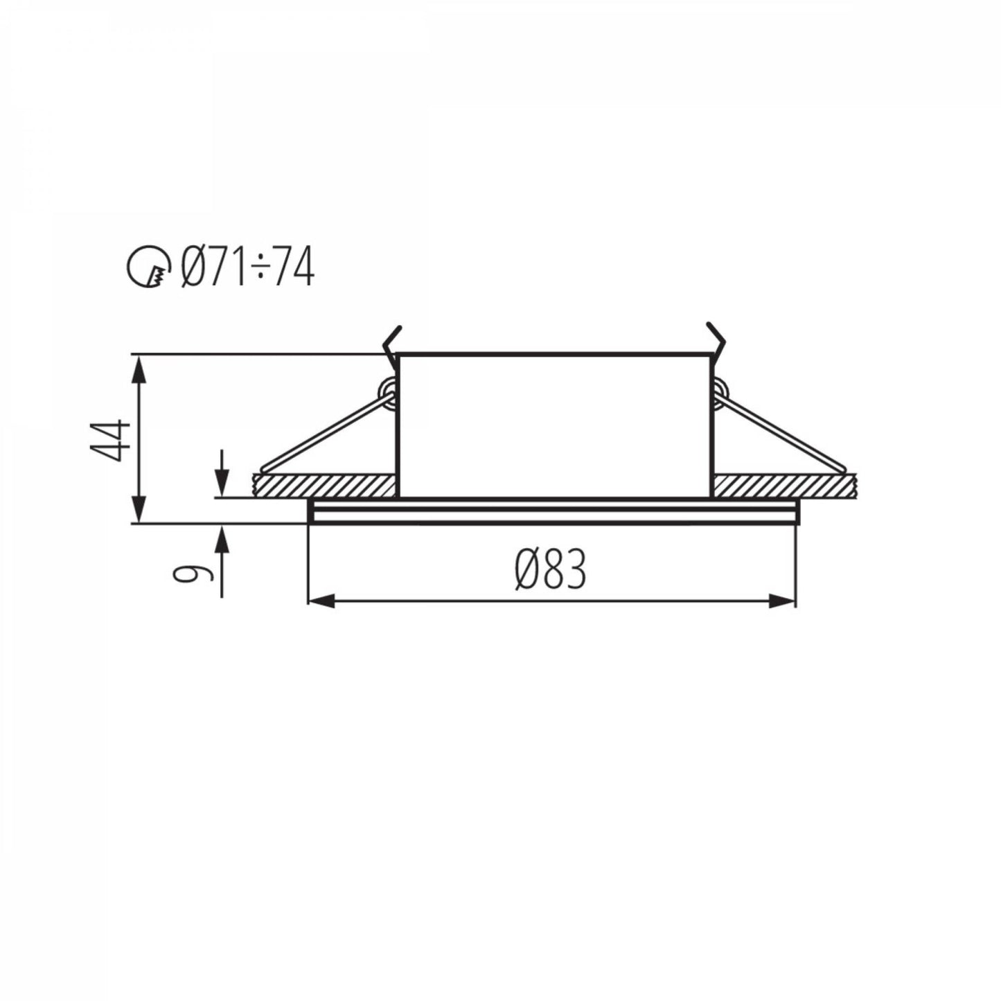 Einbaurahmen GU10 MR16 Bad Außen IP44 Feuchtraum Terasse Dusche Sauna 70-75mm