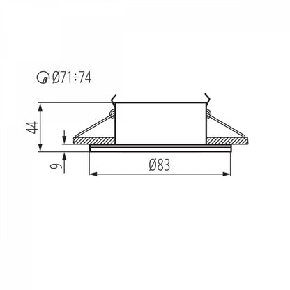 Einbaurahmen GU10 MR16 Bad Außen IP44 Feuchtraum Terasse Dusche Sauna 70-75mm