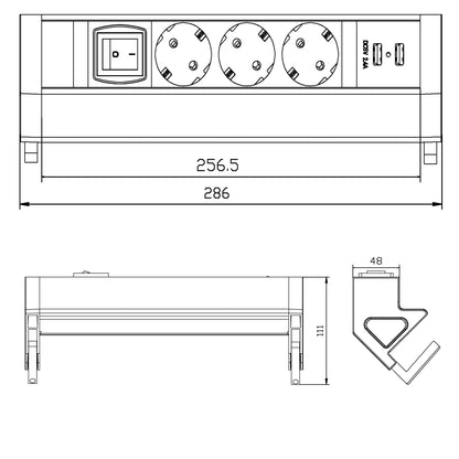 Tisch-Steckdose 3-fach 2x USB Schalter Mehrfachsteckdose Büro 2m Kabel