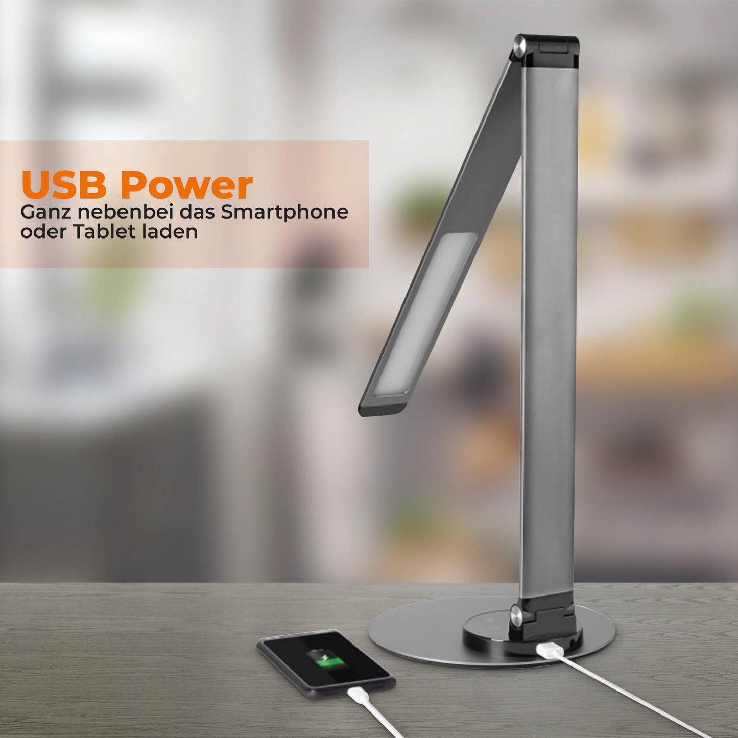 LED Tisch-Leuchte dimmbar mit USB Bürolampe Schreibtischlampe Büro 3 Lichtfarben