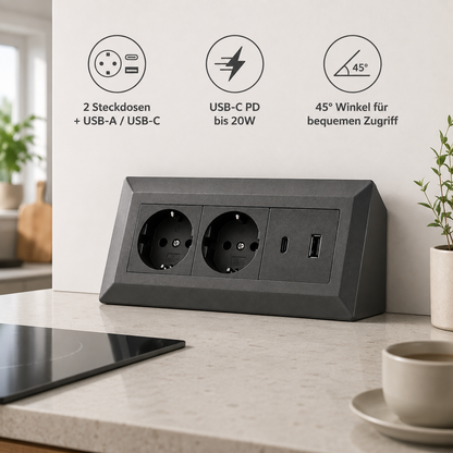 2-fach Steckdosenblock mit USB-A & USB-C – Praktische Stromversorgung in stilvollen Farben