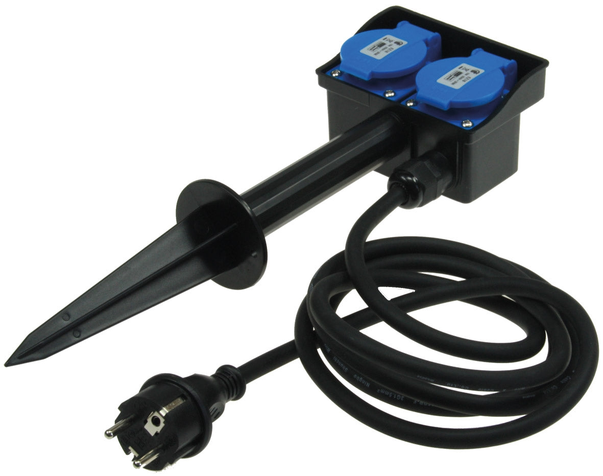 Elegante Gartensteckdose mit Erdspieß, 2-fach oder 4-fach, 2m oder 10m Kabel, IP44, 230V